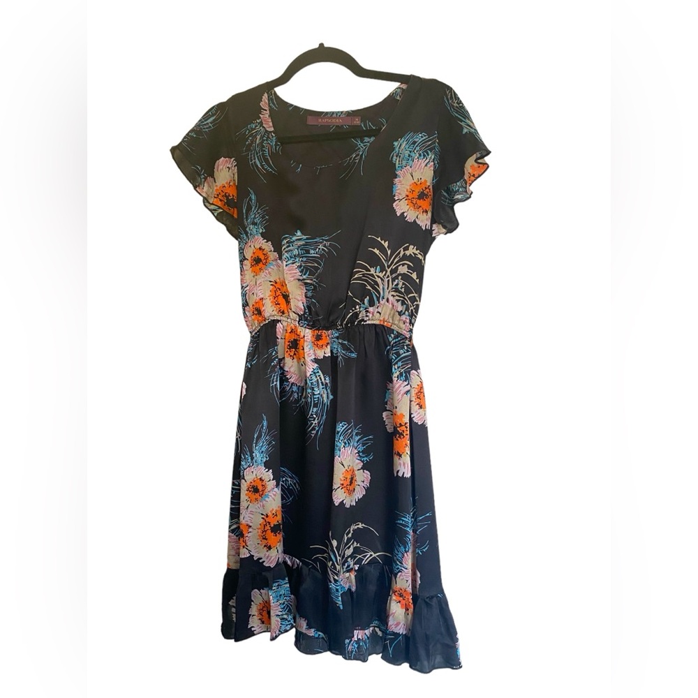 100% SILK - Rapsodia floral dark blue women dress